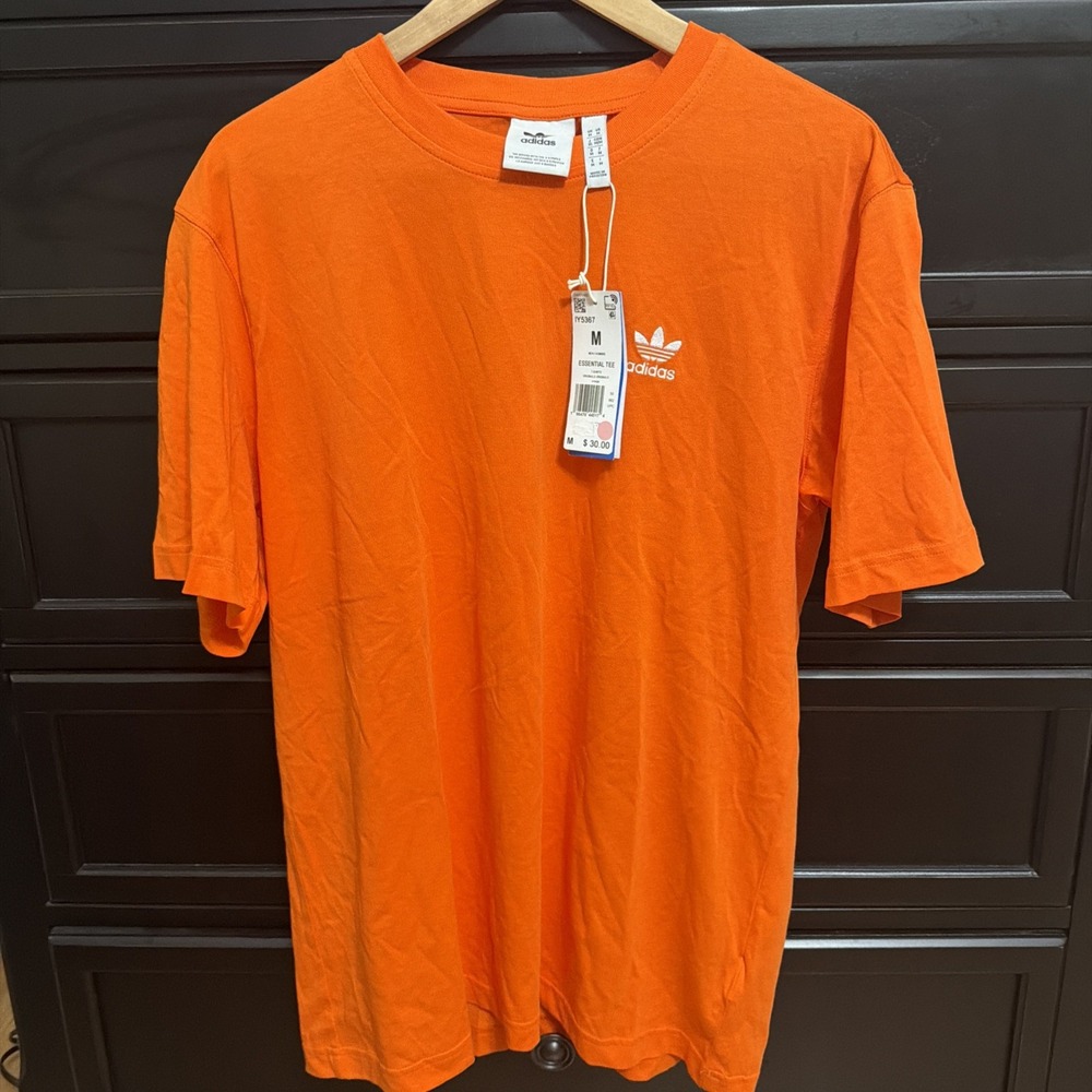 adidas Originals Trefoil T Shirt Mens Large Embroidered Logo Cotton Orange White